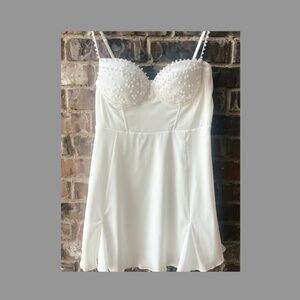 ETSY Bridal Pearl Satin Slip Dress Getting Ready Outfit